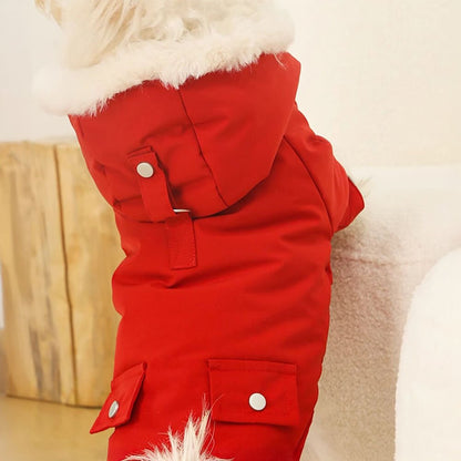 Ultra-Warm Faux Fur Lining Windproof Hooded Dog Coat