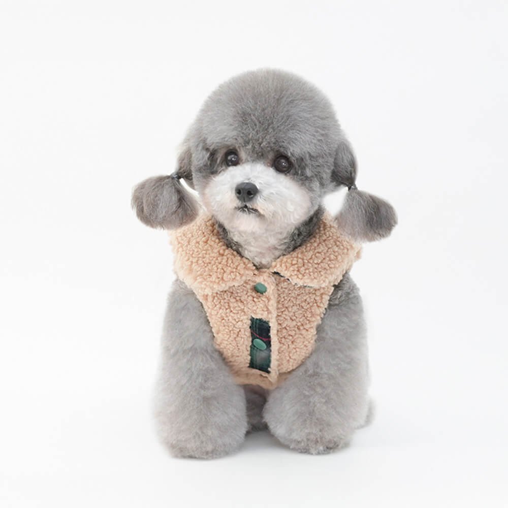 Plaid Trim Sherpa Dog Vest - Cozy, Cute, and Perfect for Winter