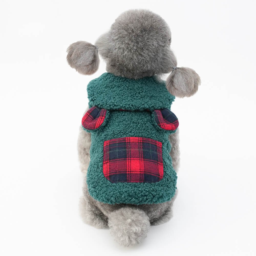 Plaid Trim Sherpa Dog Vest - Cozy, Cute, and Perfect for Winter